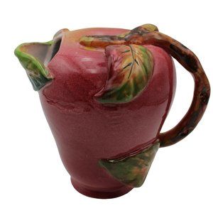 Italy Italian Red Apple Shaped Leaf Spout Vine Handle Handmade Ceramic Pitcher